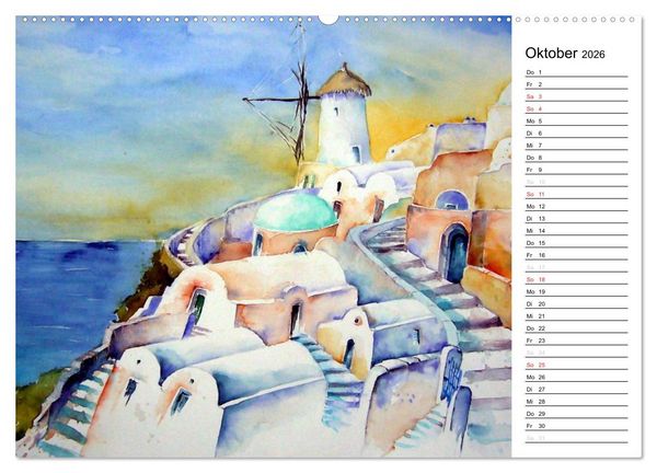 Produktbild: Aquarelle - quer durch Europa (hochwertiger Premium Wandkalender 2026 DIN A2 quer), Kunstdruck in Hochglanz