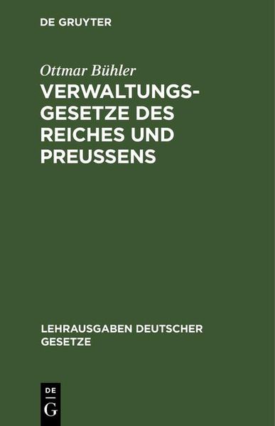 Produktbild: Verwaltungsgesetze des Reiches und Preu&szlig;ens