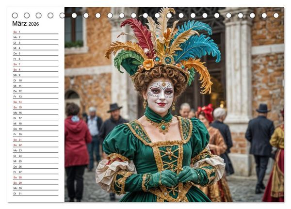Produktbild: M&auml;rchenhafte Maskerade KI - Karnevalserlebnis in Venedig (Tischkalender 2026 DIN A5 quer), CALVENDO Monatskalender