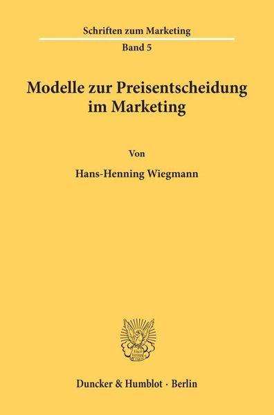 Produktbild: Modelle zur Preisentscheidung im Marketing.