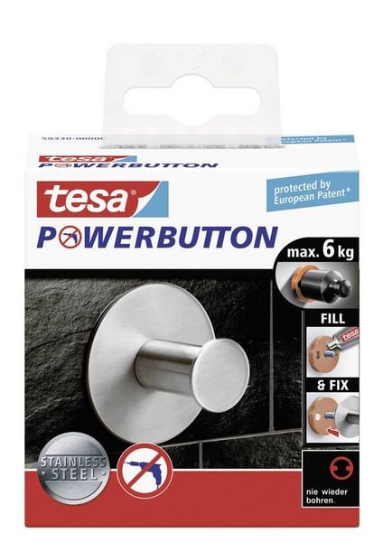 Produktbild: tesa POWERBUTTON Classic Klebehaken (&Oslash; x H) 50 mm x 31 mm Metall Inhalt: 1 St.