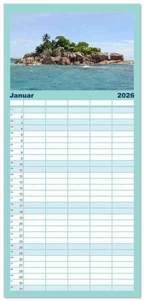 Produktbild: Familienplaner 2026 - Seychellen - unterwegs mit Julia Hahn mit 5 Spalten (Wandkalender, 21 x 45 cm) CALVENDO