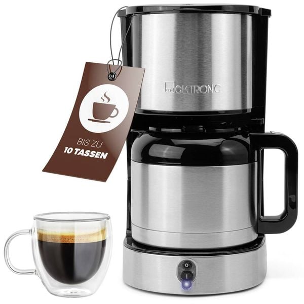 Clatronic KA 3805 Edelstahl-schwarz Kaffeemaschine Edelstahl Fassungsvermögen Tassen=10 Isolierkanne
