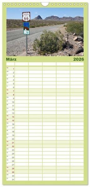 Produktbild: Familienplaner 2026 - Route 66 im S&uuml;dwesten mit 5 Spalten (Wandkalender, 21 x 45 cm) CALVENDO