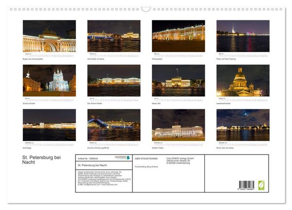 Produktbild: St. Petersburg bei Nacht (Wandkalender 2026 DIN A2 quer), CALVENDO Monatskalender