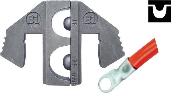 Produktbild: TOOLCRAFT PLE-0B1 Crimp-Eins&auml;tze Unisolierte Kabelschuhe Quetschbereich: 16 bis 25 mm&sup2; Passend f&uuml;r Marke (Zangen): TOOLCRAFT PZ-500