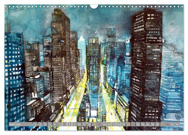 Produktbild: New York Watercolor Citylights (Wandkalender 2026 DIN A3 quer), CALVENDO Monatskalender