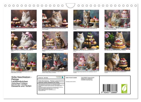 Produktbild: S&uuml;&szlig;e Naschkatzen - Pelzige Leckerm&auml;ulchen zwischen s&uuml;&szlig;en Desserts und Torten (Wandkalender 2026 DIN A4 quer), CALVENDO Monatskalender