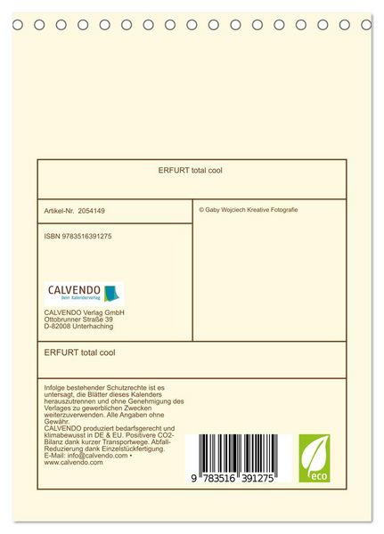 Produktbild: ERFURT total cool (Tischkalender 2026 DIN A5 hoch), CALVENDO Monatskalender