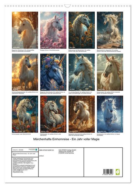 Produktbild: M&auml;rchenhafte Einhornreise - Ein Jahr voller Magie (Wandkalender 2026 DIN A2 hoch), CALVENDO Monatskalender