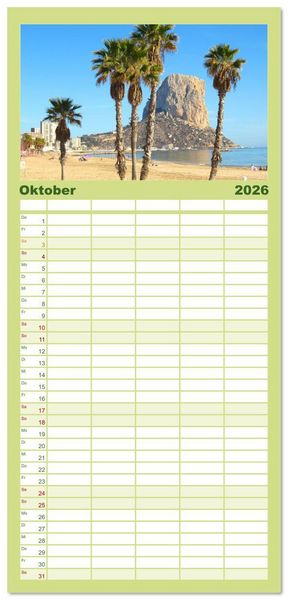 Produktbild: Familienplaner 2026 - Alicante - Benidorm - Calp mit 5 Spalten (Wandkalender, 21 x 45 cm) CALVENDO