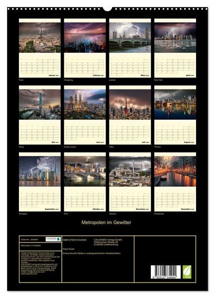 Produktbild: Metropolen im Gewitter (hochwertiger Premium Wandkalender 2026 DIN A2 hoch), Kunstdruck in Hochglanz