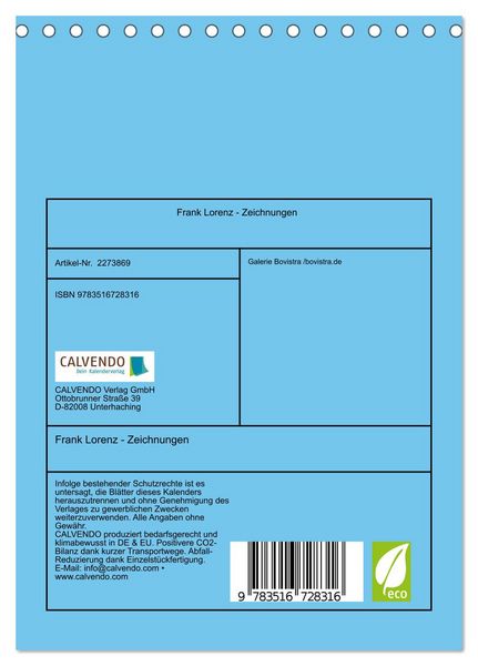 Produktbild: Frank Lorenz - Zeichnungen (Tischkalender 2026 DIN A5 hoch), CALVENDO Monatskalender