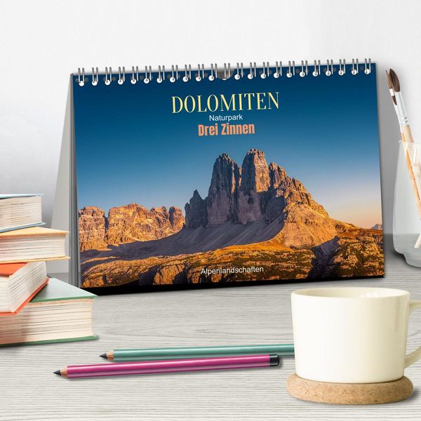 Produktbild: Dolomiten, Drei Zinnen Naturpark: Alpenlandschaften (Tischkalender 2026 DIN A5 quer), CALVENDO Monatskalender
