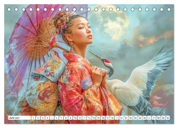 Produktbild: Japanisch inspirierte Werke - Mit Japans traditionellen Tieren (Tischkalender 2027 DIN A5 quer), CALVENDO Monatskalender