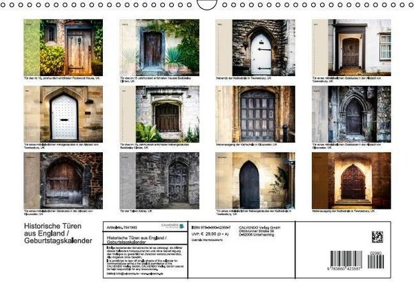 Produktbild: Historische T&uuml;ren aus England / Geburtstagskalender (Wandkalender immerw&auml;hrend DIN A3 quer)