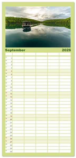 Produktbild: Familienplaner 2026 - Welterbe in Kroatien - Plitvicer Seen mit 5 Spalten (Wandkalender, 21 x 45 cm) CALVENDO