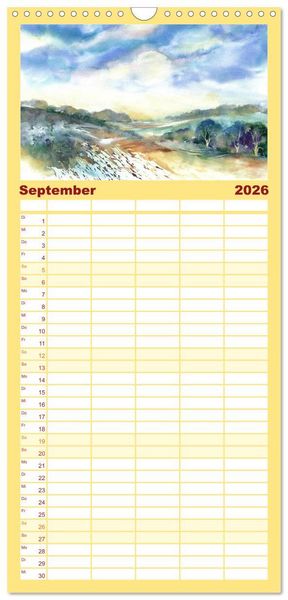 Produktbild: Familienplaner 2026 - Landschaft in Aquarell mit 5 Spalten (Wandkalender, 21 x 45 cm) CALVENDO