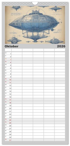 Produktbild: Familienplaner 2026 - Steampunk - Blaupausen mit 5 Spalten (Wandkalender, 21 x 45 cm) CALVENDO