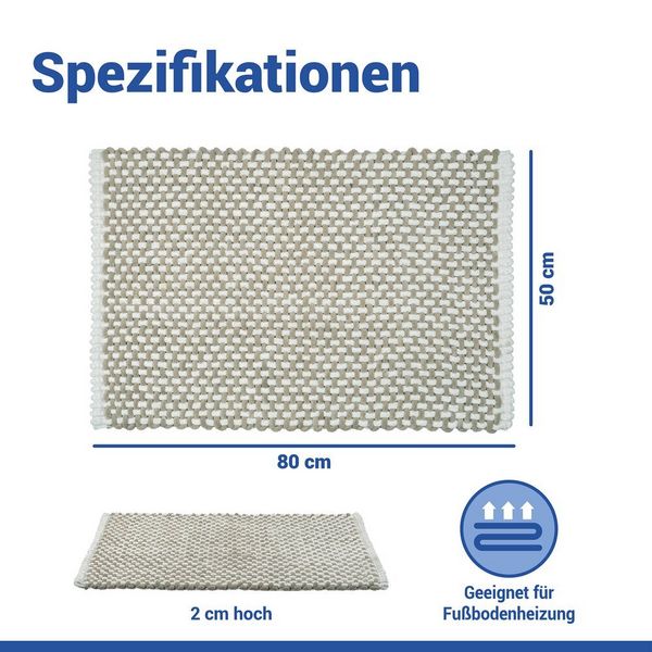 Produktbild: Badteppich Mod. Covelo Wei&szlig;-Beige, 50 x 80 cm, rutschfest und waschbar bis 30 &deg;C
