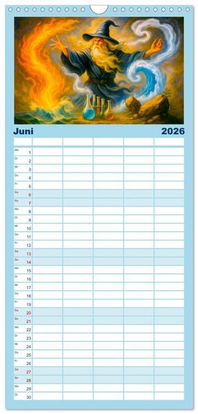Produktbild: Familienplaner 2026 - Magische Meister - Kalender &uuml;ber Zauberer und ihre Kr&auml;fte mit 5 Spalten (Wandkalender, 21 x 45 cm) CALVENDO