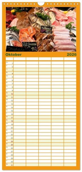 Produktbild: Familienplaner 2026 - Markttag in Frankreich mit 5 Spalten (Wandkalender, 21 x 45 cm) CALVENDO