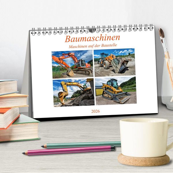 Produktbild: Baumaschinen - Maschinen auf der Baustelle (Tischkalender 2026 DIN A5 quer), CALVENDO Monatskalender