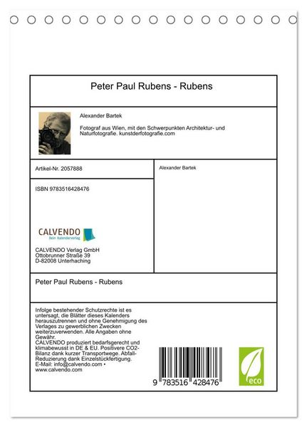 Produktbild: Peter Paul Rubens - Rubens (Tischkalender 2026 DIN A5 hoch), CALVENDO Monatskalender