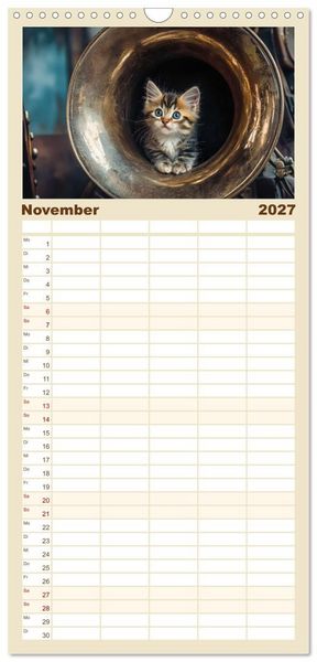 Produktbild: Familienplaner 2027 - Miau-sikalische Momente mit 5 Spalten (Wandkalender, 21 x 45 cm) CALVENDO