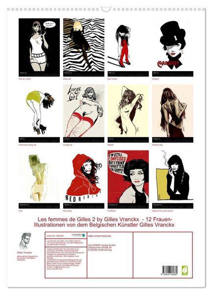 Produktbild: Les femmes de Gilles 2 by Gilles Vranckx - 12 Frauen-Illustrationen von dem Belgischen K&uuml;nstler Gilles Vranckx (Wandkalender 2026 DIN A2 hoch), CALVENDO Monatskalender