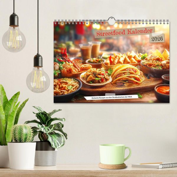 Produktbild: Streetfood Kalender - Einfache Rezepte aus den Stra&szlig;enk&uuml;chen der Welt (Wandkalender 2026 DIN A4 quer), CALVENDO Monatskalender