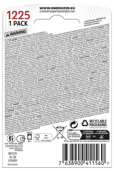 Produktbild: Energizer Knopfzelle CR1225 3V 1 St. Lithium