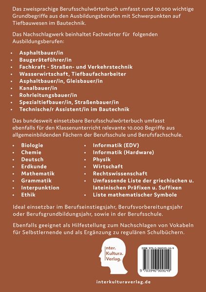 Produktbild: Interkultura Berufsschulw&ouml;rterbuch f&uuml;r Ausbildungsberufe im Tiefbauwesen