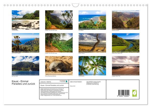 Produktbild: Kauai - Einmal Paradies und zur&uuml;ck (Wandkalender 2026 DIN A3 quer), CALVENDO Monatskalender