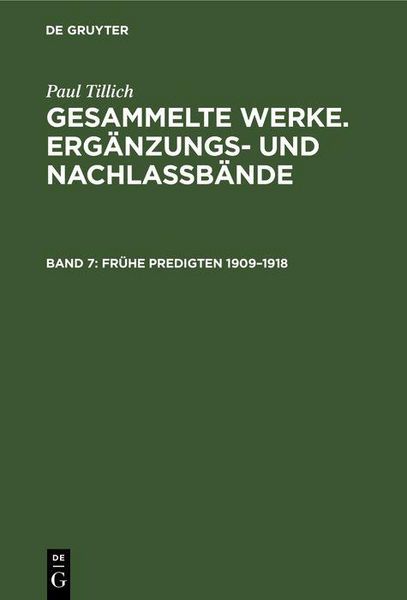 Produktbild: Fr&uuml;he Predigten 1909-1918