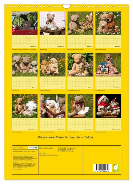 Produktbild: B&auml;renstarker Planer f&uuml;r das Jahr &ndash; Teddys (Wandkalender 2026 DIN A3 hoch), CALVENDO Monatskalender