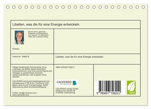 Produktbild: Libellen, was die f&uuml;r eine Energie entwickeln. (Tischkalender 2026 DIN A5 quer), CALVENDO Monatskalender