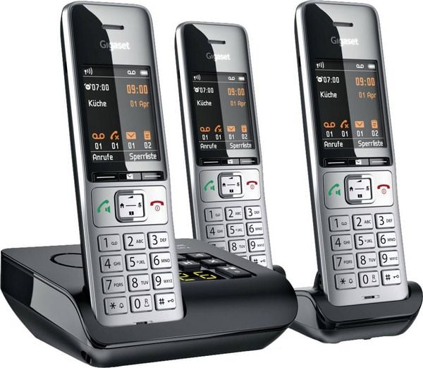 Produktbild: Gigaset COMFORT 500A trio DECT, GAP Schnurloses Telefon analog Babyphone, Freisprechen, f&uuml;r H&ouml;rger&auml;te kompatibel, Headsetanschluss, inkl. Mobiltei