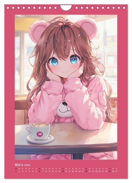 Produktbild: Zauberhafte Momente. Rosa Tr&auml;ume im Manga-Stil (Wandkalender 2026 DIN A4 hoch), CALVENDO Monatskalender