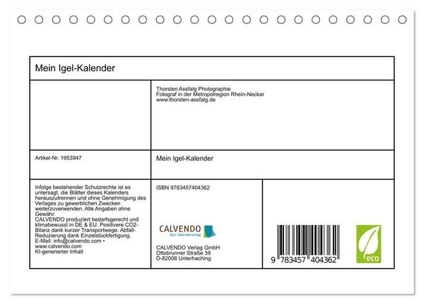 Produktbild: Mein Igel-Kalender (Tischkalender 2026 DIN A5 quer), CALVENDO Monatskalender
