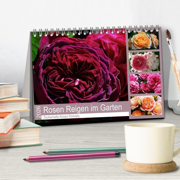 Produktbild: Rosen Reigen im Garten (Tischkalender 2026 DIN A5 quer), CALVENDO Monatskalender
