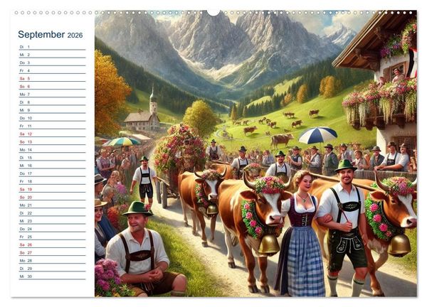 Produktbild: Boarisch durchs Jahr - Feste Br&auml;uche und Lebenslust (hochwertiger Premium Wandkalender 2026 DIN A2 quer), Kunstdruck in Hochglanz