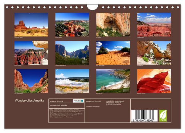 Produktbild: Wundervolles Amerika (Wandkalender 2026 DIN A4 quer), CALVENDO Monatskalender