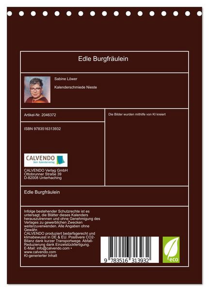 Produktbild: Edle Burgfr&auml;ulein (Tischkalender 2026 DIN A5 hoch), CALVENDO Monatskalender