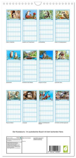 Produktbild: Familienplaner 2026 - Der Kookaburra - Im australischen Busch mit dem lachenden Hans mit 5 Spalten (Wandkalender, 21 x 45 cm) CALVENDO