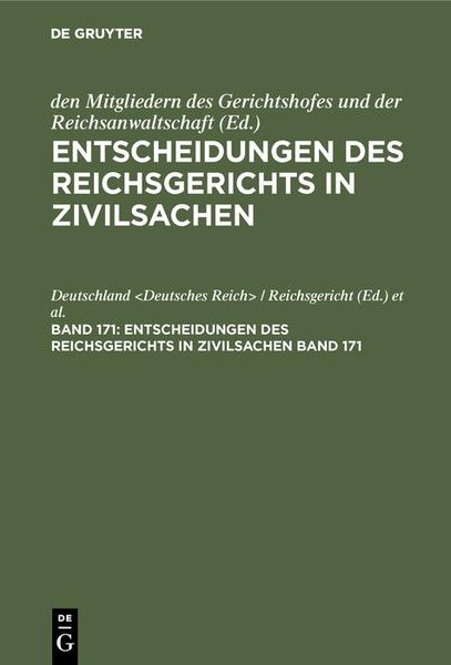 Produktbild: Entscheidungen des Reichsgerichts in Zivilsachen. Band 171