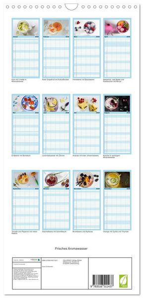 Produktbild: Familienplaner 2026 - Frisches Aromawasser mit 5 Spalten (Wandkalender, 21 x 45 cm) CALVENDO