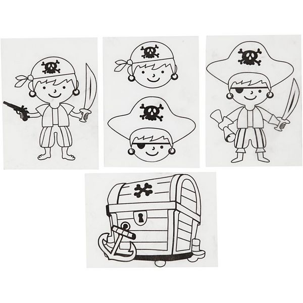 Produktbild: Creativ Company Plastikschrumpfplatten mit Motiven, Piraten, Blatt 10,5x14,5 cm, Dicke 0,3 mm, Matt transparent, 4 Blatt