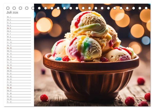 Produktbild: K&ouml;stliche Versuchung - Der zuckers&uuml;&szlig;e Eiscreme Geburtstagskalender mit erfrischenden KI Eisgen&uuml;ssen (Tischkalender 2026 DIN A5 quer), CALVENDO Monatskalender