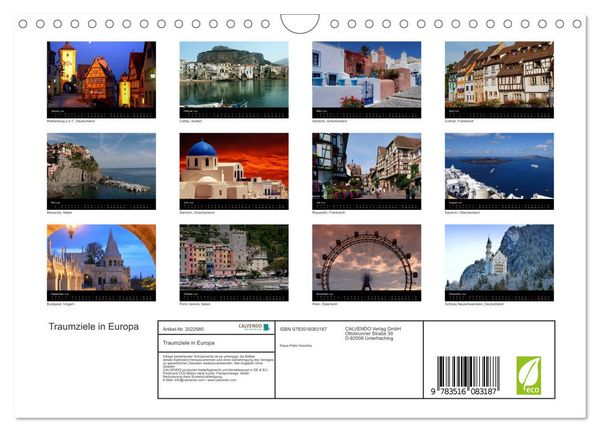 Produktbild: Traumziele in Europa (Wandkalender 2026 DIN A4 quer), CALVENDO Monatskalender